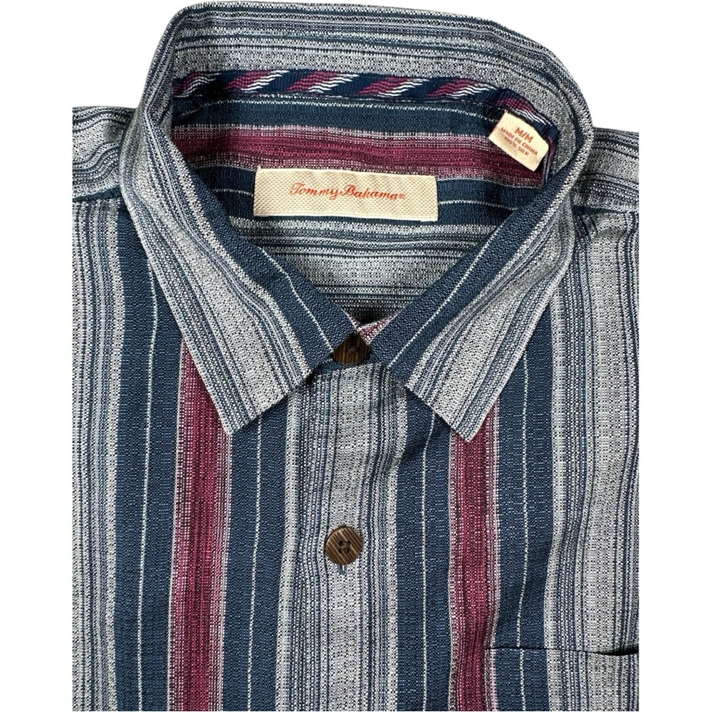 Tommy Bahama 100% Silk Blue and Red Casual Button Down Shirt Men’s Size Medium
